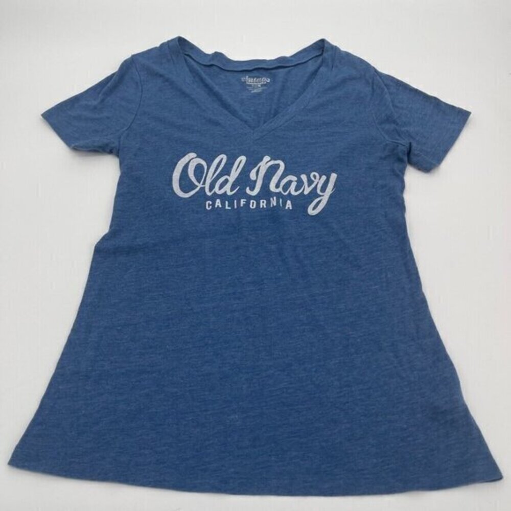 Old Navy Womens Shirt Medium Short Sleeve Blue Logo Vintage Casual Cotton Knit